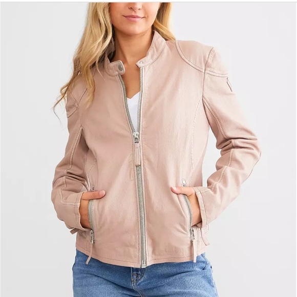 NWT Mauritius Leather hooded Jacket Blush removable hood M Lamb leather - Picture 3 of 16